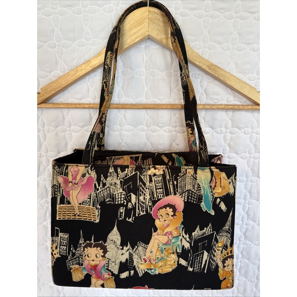 Vintage Betty Boop New York City Tote Bag NYC Skyline Print Handbag with Pockets